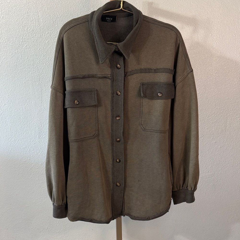 Vici- Olive green oversized Button-Up Shacket- Size Small
